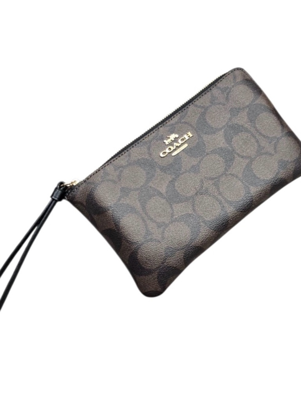 Coach Brown and Black Signature Canvas Wristlet